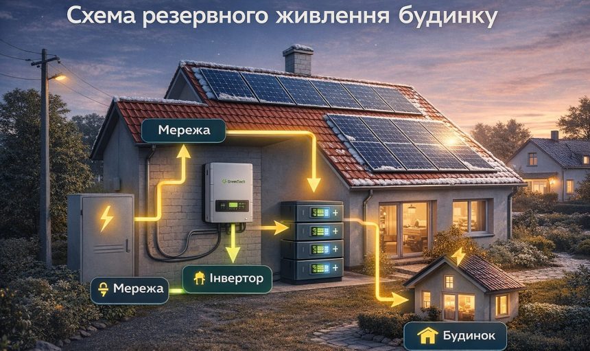 система резервного живлення будинку з акумуляторами та інвертором