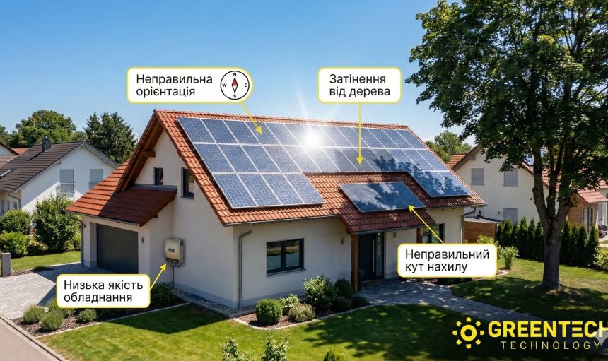 Помилки при встановленні сонячних панелей: затінення, неправильний кут та орієнтація