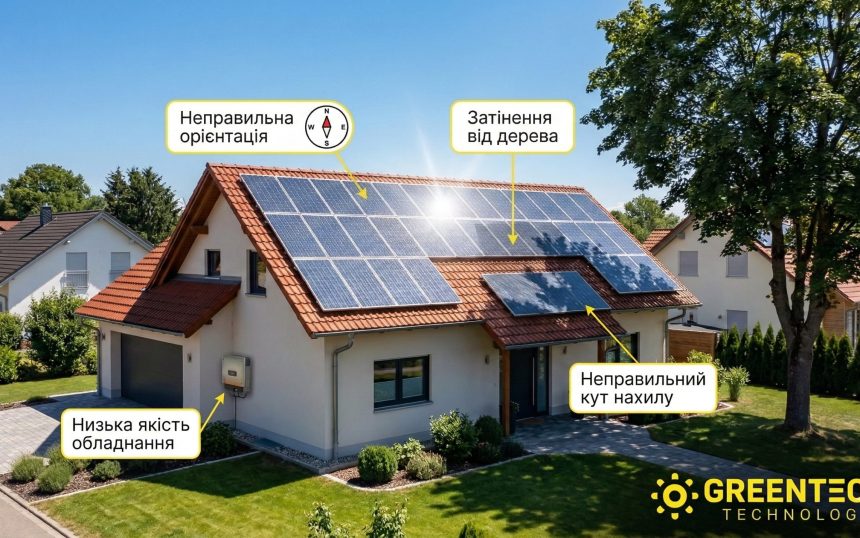 Помилки при встановленні сонячних панелей: затінення, неправильний кут та орієнтація